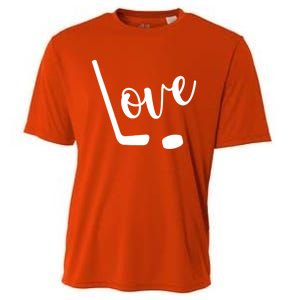 Love Cute Lettering With Hockey Stick And Puck Gift Design Gift Cooling Performance Crew T-Shirt