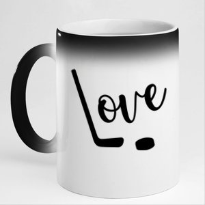 Love Cute Lettering With Hockey Stick And Puck Gift Design Gift 11oz Black Color Changing Mug