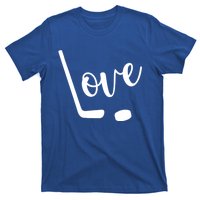 Love Cute Lettering With Hockey Stick And Puck Gift Design Gift T-Shirt