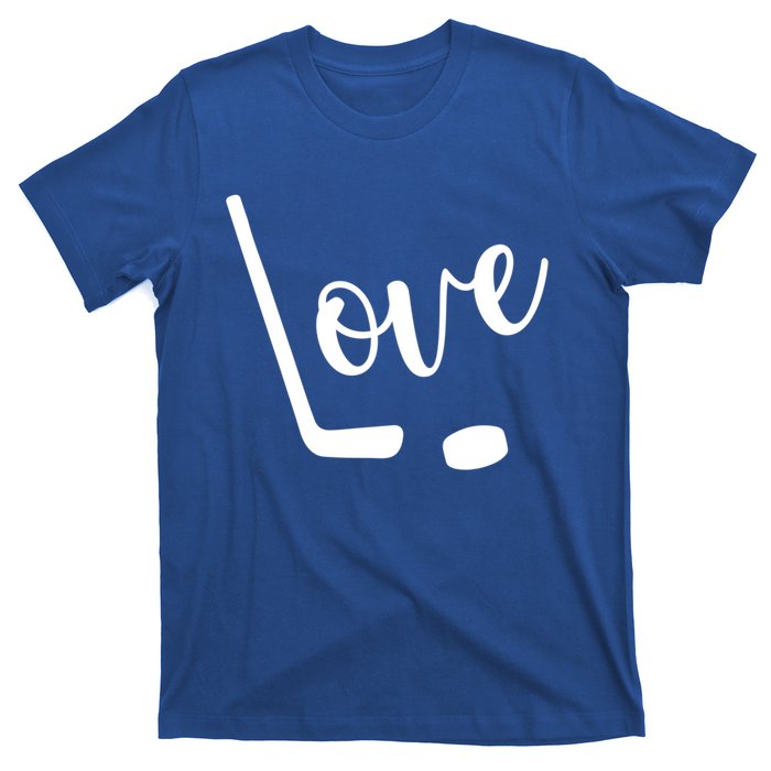 Love Cute Lettering With Hockey Stick And Puck Gift Design Gift T-Shirt