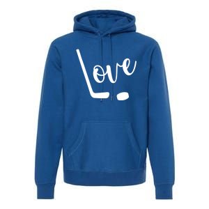 Love Cute Lettering With Hockey Stick And Puck Gift Design Gift Premium Hoodie