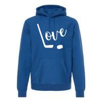 Love Cute Lettering With Hockey Stick And Puck Gift Design Gift Premium Hoodie