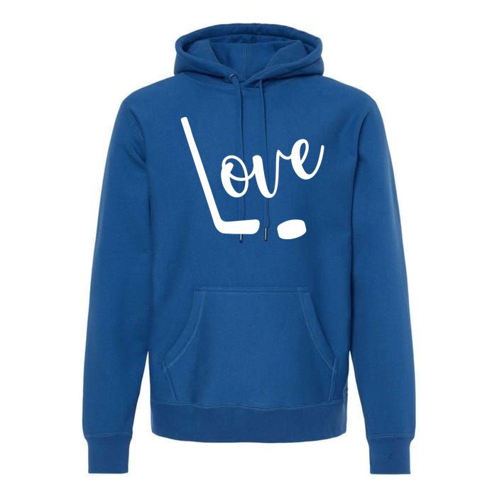 Love Cute Lettering With Hockey Stick And Puck Gift Design Gift Premium Hoodie