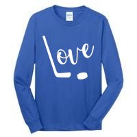 Love Cute Lettering With Hockey Stick And Puck Gift Design Gift Tall Long Sleeve T-Shirt