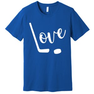 Love Cute Lettering With Hockey Stick And Puck Gift Design Gift Premium T-Shirt