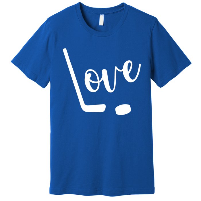 Love Cute Lettering With Hockey Stick And Puck Gift Design Gift Premium T-Shirt