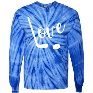 Love Cute Lettering With Hockey Stick And Puck Gift Design Gift Tie-Dye Long Sleeve Shirt