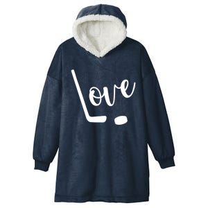 Love Cute Lettering With Hockey Stick And Puck Gift Design Gift Hooded Wearable Blanket