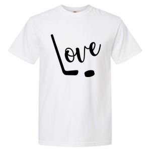 Love Cute Lettering With Hockey Stick And Puck Gift Design Gift Garment-Dyed Heavyweight T-Shirt