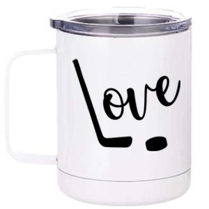 Love Cute Lettering With Hockey Stick And Puck Gift Design Gift 12 oz Stainless Steel Tumbler Cup