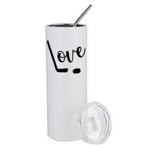 Love Cute Lettering With Hockey Stick And Puck Gift Design Gift Stainless Steel Tumbler