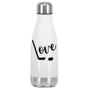 Love Cute Lettering With Hockey Stick And Puck Gift Design Gift Stainless Steel Insulated Water Bottle