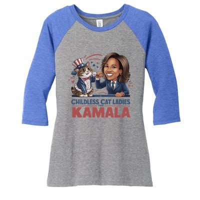 Less Cat Ladies For Kamala Gift Women's Tri-Blend 3/4-Sleeve Raglan Shirt