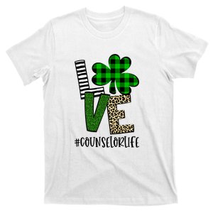 LOVE Counselor Life St Patrick's Day Buffalo Plaid Shamrock T-Shirt