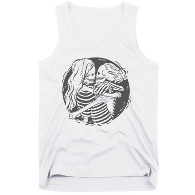 Lesbian Couple LGBTQ Pride Skeletons Kissing Valentines Day Tank Top