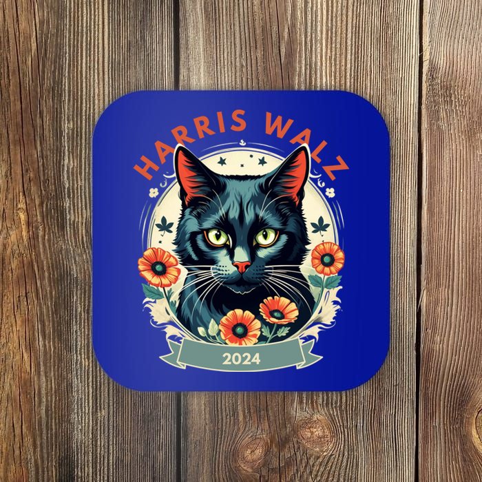 Less Cat Lady Kamala Flower Harris For President 2024 Cute Gift Coaster