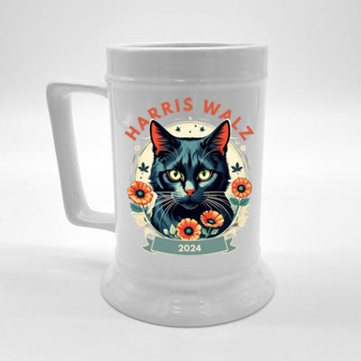 Less Cat Lady Kamala Flower Harris For President 2024 Cute Gift Beer Stein