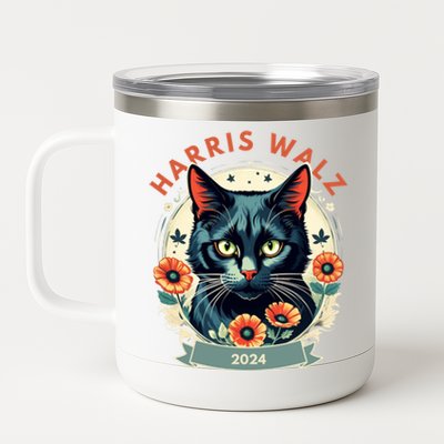 Less Cat Lady Kamala Flower Harris For President 2024 Cute Gift 12 oz Stainless Steel Tumbler Cup