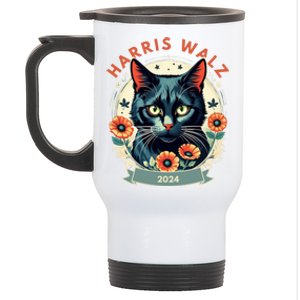 Less Cat Lady Kamala Flower Harris For President 2024 Cute Gift Stainless Steel Travel Mug