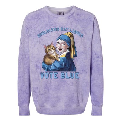 Less Cat Ladies Vote Blue With A Pearl Cute Gift Colorblast Crewneck Sweatshirt