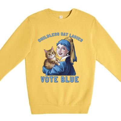 Less Cat Ladies Vote Blue With A Pearl Cute Gift Premium Crewneck Sweatshirt