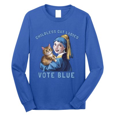 Less Cat Ladies Vote Blue With A Pearl Cute Gift Long Sleeve Shirt