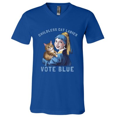 Less Cat Ladies Vote Blue With A Pearl Cute Gift V-Neck T-Shirt