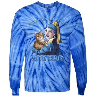 Less Cat Ladies Vote Blue With A Pearl Cute Gift Tie-Dye Long Sleeve Shirt