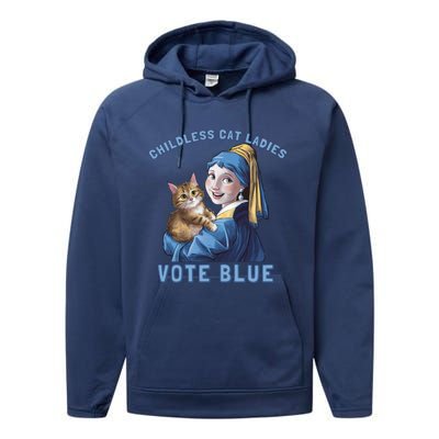 Less Cat Ladies Vote Blue With A Pearl Cute Gift Performance Fleece Hoodie