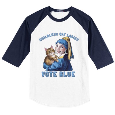 Less Cat Ladies Vote Blue With A Pearl Cute Gift Baseball Sleeve Shirt