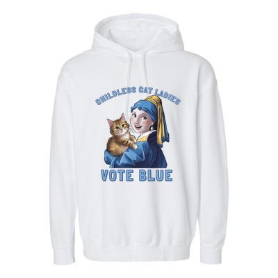 Less Cat Ladies Vote Blue With A Pearl Cute Gift Garment-Dyed Fleece Hoodie