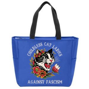 Less Cat Ladies Against Fascism Funny Cat Feminist Gift Zip Tote Bag