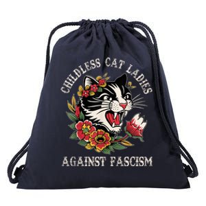 Less Cat Ladies Against Fascism Funny Cat Feminist Gift Drawstring Bag