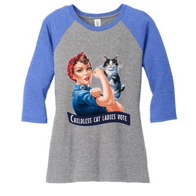 Less Cat Ladies Vote Rosie The Riveter Gift Women's Tri-Blend 3/4-Sleeve Raglan Shirt