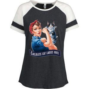 Less Cat Ladies Vote Rosie The Riveter Funny Gift Enza Ladies Jersey Colorblock Tee