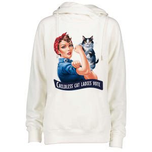 Less Cat Ladies Vote Rosie The Riveter Funny Gift Womens Funnel Neck Pullover Hood