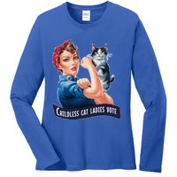 Less Cat Ladies Vote Rosie The Riveter Funny Gift Ladies Long Sleeve Shirt