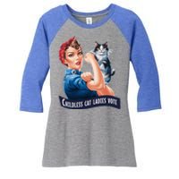 Less Cat Ladies Vote Rosie The Riveter Funny Gift Women's Tri-Blend 3/4-Sleeve Raglan Shirt