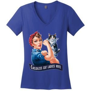 Less Cat Ladies Vote Rosie The Riveter Funny Gift Women's V-Neck T-Shirt