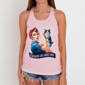 Less Cat Ladies Vote Rosie The Riveter Funny Gift Women's Knotted Racerback Tank