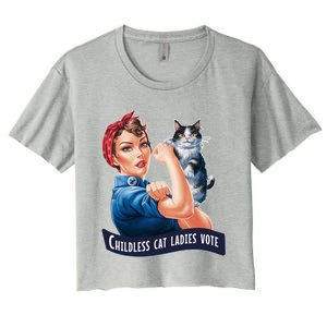 Less Cat Ladies Vote Rosie The Riveter Funny Gift Women's Crop Top Tee