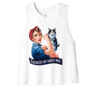 Less Cat Ladies Vote Rosie The Riveter Funny Gift Women's Racerback Cropped Tank