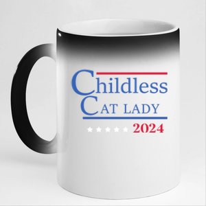 Less Cat Lady 2024 Ladies Is Voting Kamala Gift 11oz Black Color Changing Mug