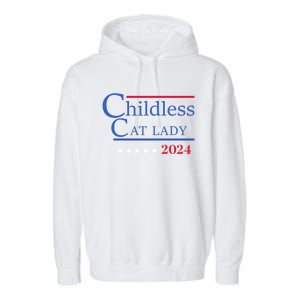 Less Cat Lady 2024 Ladies Is Voting Kamala Gift Garment-Dyed Fleece Hoodie