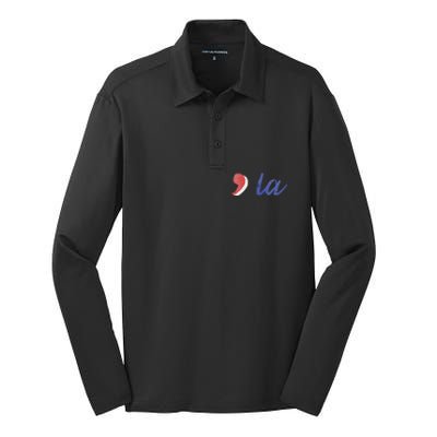 La Comma La In Red White & Blue Minimalist Design Silk Touch Performance Long Sleeve Polo