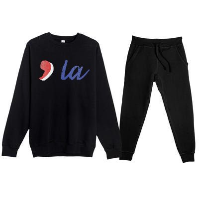 La Comma La In Red White & Blue Minimalist Design Premium Crewneck Sweatsuit Set