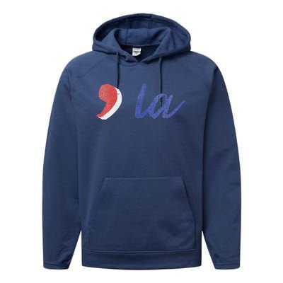 La Comma La In Red White & Blue Minimalist Design Performance Fleece Hoodie