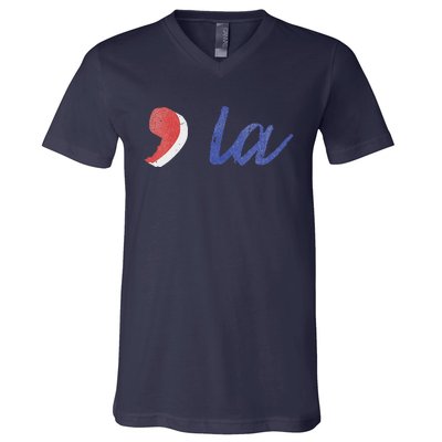 La Comma La In Red White & Blue Minimalist Design V-Neck T-Shirt