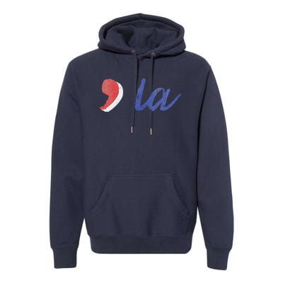 La Comma La In Red White & Blue Minimalist Design Premium Hoodie