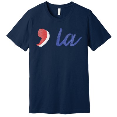 La Comma La In Red White & Blue Minimalist Design Premium T-Shirt